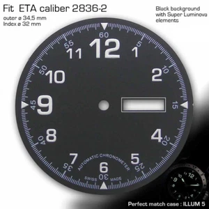 BLACK  DIAL, ETA 2836-2, SW 220, Ø 34.5 mm SUPERLUMINOVA C1 - Picture 1 of 1