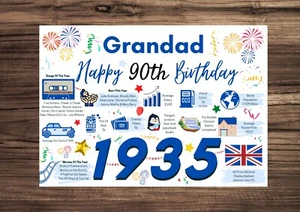 Opa Happy 90. Geburtstag Karte 1935 Erinnerungen Geburtsjahr Fakten Grüße blau - Bild 1 von 9