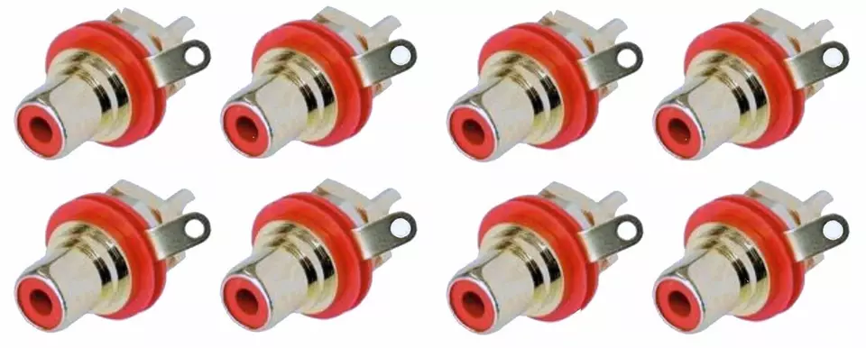 (8 PACK) REAN NYS367-2 RCA Panel Mount Jack w/ Gold Plated Contacts - RED - Image 1 of 1