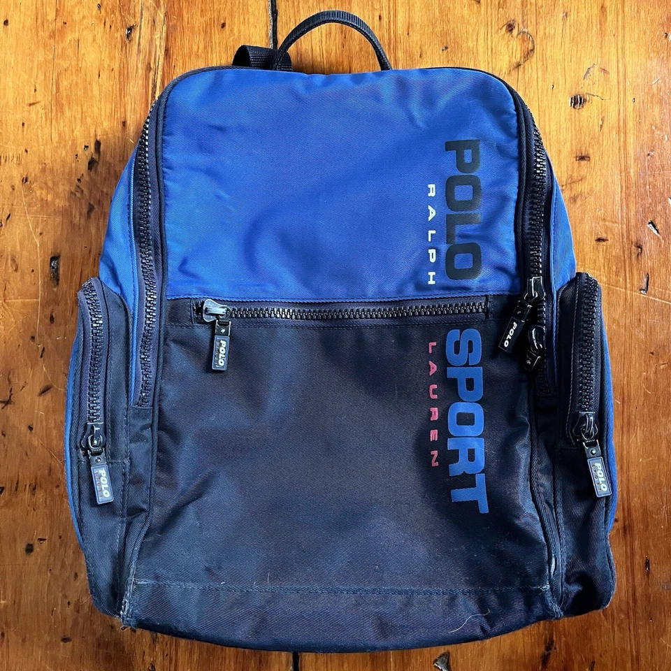 90s Y2K POLO SPORT Ralph Lauren Logo Two Tone Backpack Blue Navy SUPER RARE - Image 1 of 4