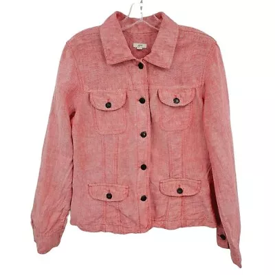 J Jill Linen Shirt Jacket Shacket S Red Button Front Long Sleeve Cropped Pockets - Image 1 of 4