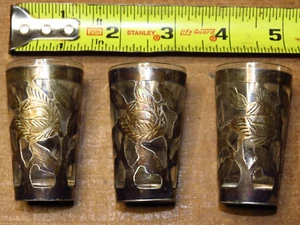 Lot (3) Vintage Sterling .925 TAXCO Silver & Glass Mexican Shot Glasses Barware - Picture 1 of 2