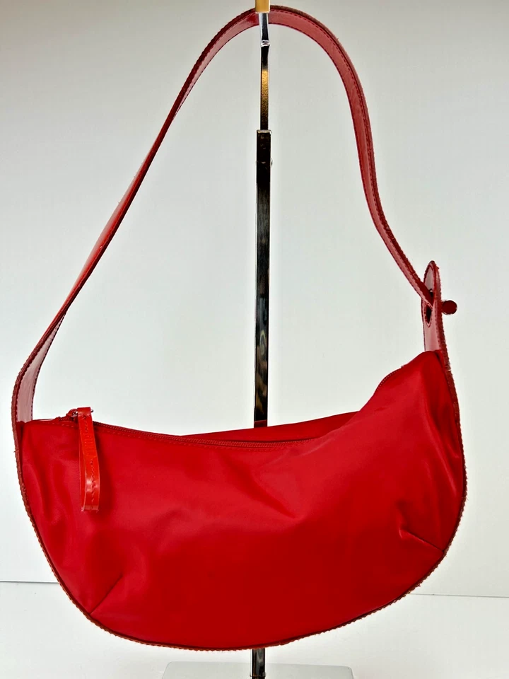 Сумочка Furla красный холст нейлона маленький кожаный с покрытием одиночный ремень РЕДКАЯ чистый весело - Изображение 1 из 4