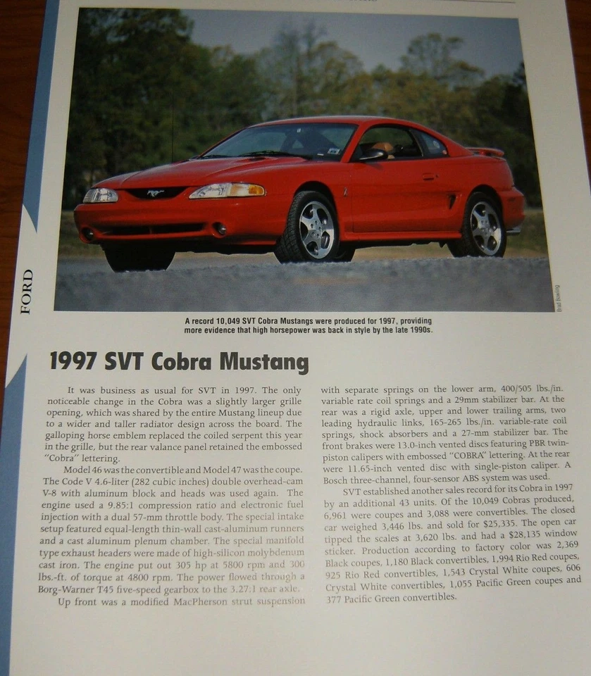 Mustang SVT 1997 COBRA ESPECIFICACIONES INFORMACIÓN FOTO 97 94 95 96 98 4,6 rojo Foto 1 de 1