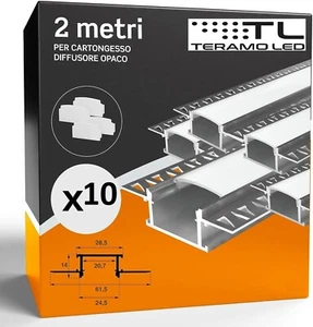 Profilo Alluminio Opaco 2mt Incasso Scomparsa Cartongesso STOCK 2\5/10 PEZZI - Foto 1 di 3
