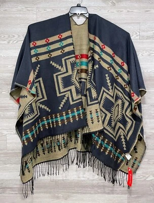 Urban Coco Southwestern Shawl Wrap Open Front Poncho Cape NWT Reversible - Image 1 of 4