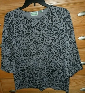 SHENANIGANS KNIT TOP SHIRT SIZE M BLACK GRAY LEOPARD PRINT LIGHTWEIGHT NWT - Picture 1 of 1
