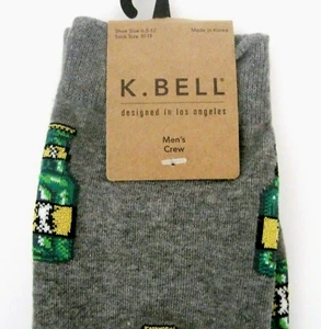 K Bell Crew Neuheit Herrensocken grau grün Bierflaschen Größe 10-13 - Bild 1 von 2