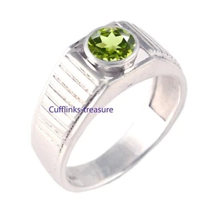 Natural Peridot Gemstone with 925 Sterling Silver Ring for Men's #22T - Picture 1 of 6
