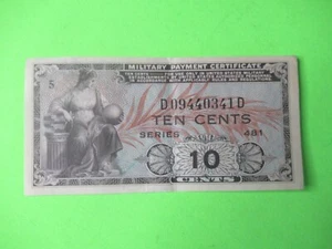 VINTAGE MILITARY PAYMENT CERTIFICATE SERIES 481 10 CENTS - Picture 1 of 2