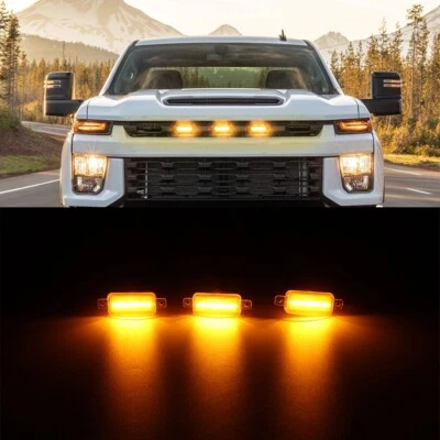 3Pcs/set Amber LED Grille Running Lights for Chevrolet Silverado 1500 2500 3500 - Image 1 of 4