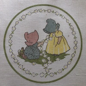 Tapestry Bazaar Sweet Sunbonnet Girls Flowers Daisies Floral Needlepoint Canvas - Picture 1 of 10
