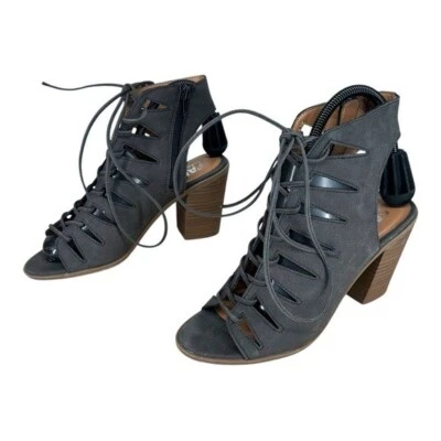 Sandalia Farylrobin Hebilla Nueva con Etiquetas 8 Tacón Landry Con Cordones Boho Hippie Imitación Gamuza Foto 1 de 4