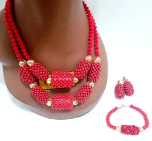 3 Pcs Handmade Acrylic Beads 2 Layers Necklace Bracelet & Earrings Jewelry Sets. - Picture 1 of 2