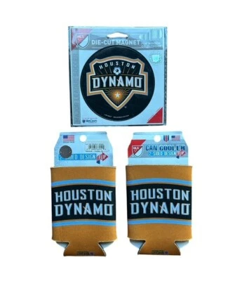 Houston Dynamo Soccer Die Cut Magnet and Two Koozie Lot Wincraft - Image 1 of 2