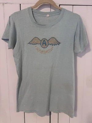 Rare Vintage Original 1970's Aerosmith Sparkle Logo T Shirt Light Green Large 42 - Image 1 of 4