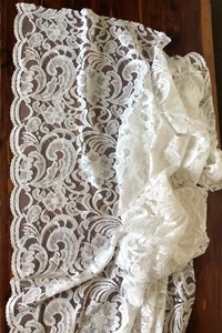 Bright White Floral Lace Fabric Sheer 44 Inch Long 58 Inches Wide Scalloped Edge - Picture 1 of 6
