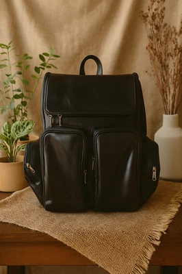 Mochila de pañales personalizada bolsa de cuero negra bolsa de regalo de baby shower bolsa de bebé Foto 1 de 4