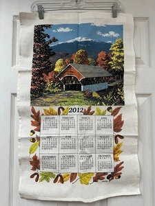 Calendario de pared 2012 tela lino toalla de té puente cubierto otoño decoración bellota - Imagen 1 de 5