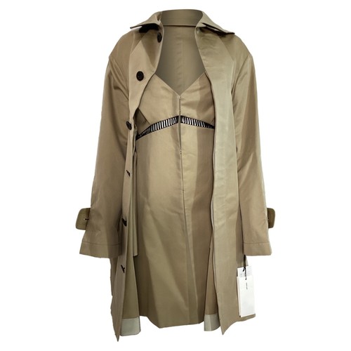 Sacai Vestito Inserto Trench Cappotto In Cotone Donna Marrone Taglia 2