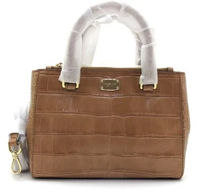 NEU Original Michael Kors Kellen XS Umhängetasche geprägtes Leder Walnuss hellbraun - Bild 1 von 8