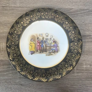 Vintage Royal Imperial Fine Bone China Plate Men Gathered At Tavern Gold Black - Imagen 1 de 6