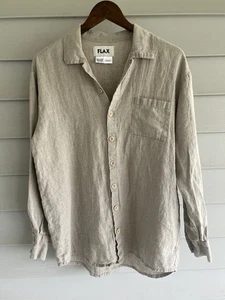 FLAX Button Up Long Sleeve Lagenlook Oversized Boho Beige Tan Women's Size Small - Picture 1 of 11