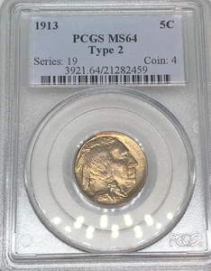 1913 Buffalo Nickel PCGS MS64 Type 2 - Picture 1 of 4