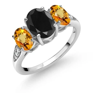 10K White Gold Black Sapphire Yellow Sapphire and White Lab Grown Diamond 3 - Picture 1 of 5