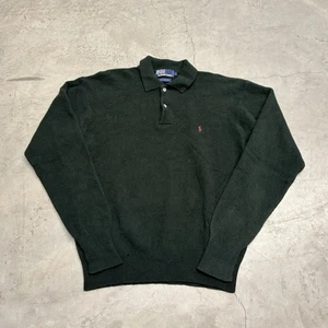 Suéter Vintage Polo Ralph Lauren Grande 100% Lana de Cordero Verde 1/4 Abotonado - Imagen 1 de 10