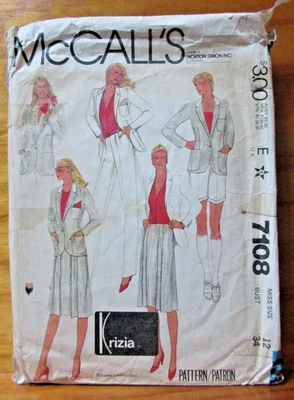 McCalls 7108 Krizia Designer Wardrobe Jacket Skirt Pants Shorts Sewing Pattern S - Image 1 of 2