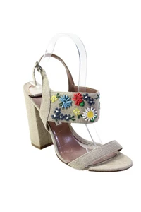 Tabitha Simmons Womens Block Heel Stitched Floral Ankle Strap Sandals Brown 39 - Picture 1 of 6