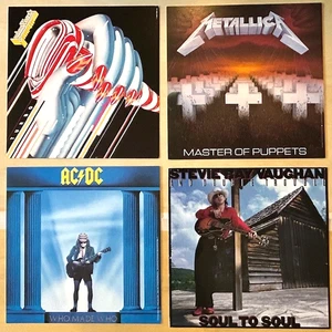 Lote de 4 pisos 12x12 Record Store Judas Priest METALLICA AC/DC Stevie Ray Vaughan - Imagen 1 de 6