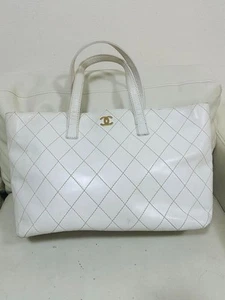 Pre-Owned White Leather CHANEL COCO Wild Stitch Vintage Tote Bag - Picture 1 of 15