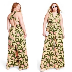 Agua Bendita x Target Peony Botanical Print Jumpsuit Size 3X Yellow Olive Floral - Picture 1 of 15