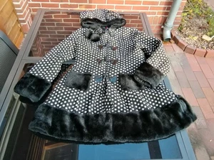 Hell Bunny Rockabilly Mantel weich Polka Dots schwarz weiß Kunstfell Gothic S 36 - Bild 1 von 10