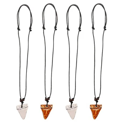  4-teilige Halskette mit gefälschtem Haifischzahn, verstellbare Kordel, - Bild 1 von 4