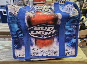 BUD LIGHT 20 Long Neck Beer Cooler Detroit Lions Lined Bag Bright Light Blue - Picture 1 of 4