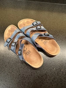 Birkenstock Birki’s Women’s Narrow Sparkle Blue Size 39 / 8 Three Strap - Picture 1 of 7