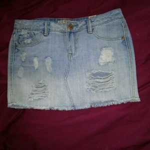 HWY Highway Jeans Distressed Cut-off Mini Skirt Sz 3 Faded Light Blue Denim - Picture 1 of 5