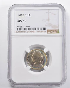 MS65 1943-S Jefferson Nickel NGC RAINBOW TONED *5716 - Picture 1 of 3