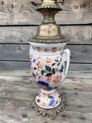 Lampe a Pétrole Porcelaine XIXeme Valentine Empire Ancien Oil Lamp - Photo 1/4