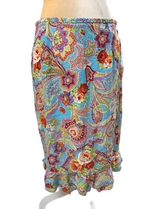 To To N Ko Straight Pencil Career Skirt 12 Blue withFloral Print Ruffle Hem NWT - Picture 1 of 10