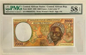Central African States / Chad 2000 Francs 1999 Pick# 303 Ff  PMG 58 EPQ. AU. - Picture 1 of 4