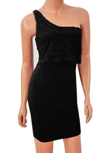 Asos Black One Shoulder Summer Short Mini Dress with Lace Detail evening petite - Picture 1 of 3