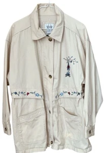 VTG Christopher Banks Overcoat  Womens XL Button & Zip Jacket Embroidered Cream - Picture 1 of 7