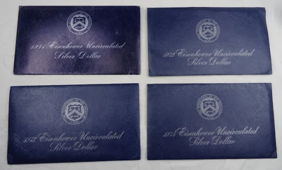 1971-1974 S Eisenhower Silver Dollars Unc 4 Coin Set Blue Envelope US Mint $1 - Image 1 of 4