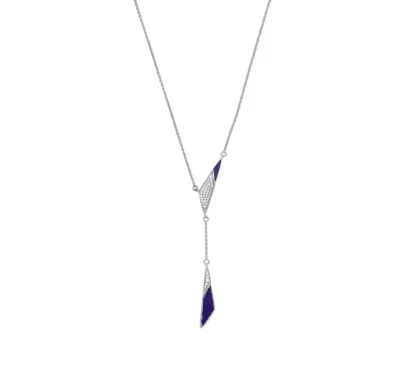 0.254 Ct Round Cut Lab Grown Diamond 14K White Gold Lapis Lazuli Lariat Necklace - Image 1 of 4