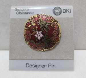 Schöne DKI Marke echte Cloisonne burgunderfarbene Emaille Blumenbrosche 1-3/8"" NEU NOC - Bild 1 von 9