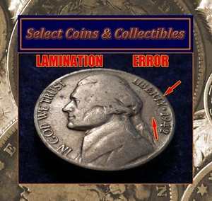 1942-P 5c Jefferson Nickel Obverse & Reverse Lamination Error #2013 - Picture 1 of 13